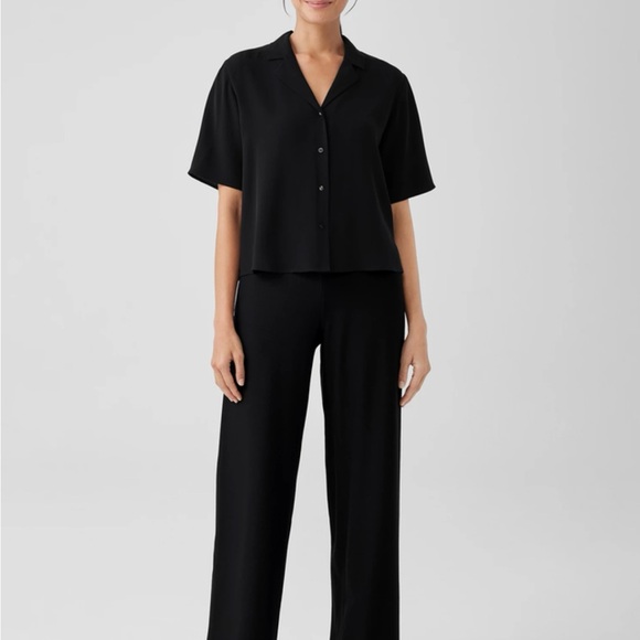 Eileen Fisher Black Pull On Straight Leg Crepe Pants Size Large NWT - Picture 1 of 11